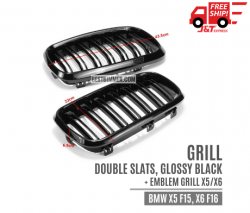 Grill Double Slats Glossy Black + Emblem Grill X5X6 BMW X5 F15, X6 F16
